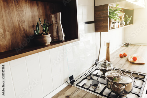 Cooking On Modern Kitchen In Scandinavian Style Stylish