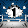 boxing ring corner with comic style blue Round1