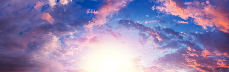 Wall Mural - panorama of beautiful evening cloudy sky. nature background.