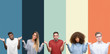© Krakenimages.com - Group of people over vintage colors background clueless and confused expression with arms and hands raised. Doubt concept.