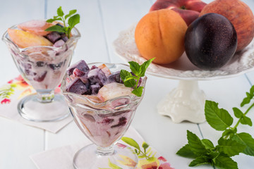 Wall Mural - Assorted fruit salad with homemade yogurt.