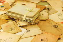 Many Old Paper Mail Letters. Envelopes Are Stamped: "Viewed By Military Censorship"