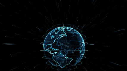earth connections, rotation of glossy planet with glowing particles, animation of the earth with bri