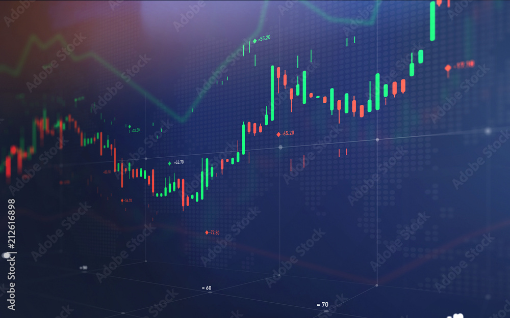 Futuristic stock exchange scene with chart and numbers (3D illustration)