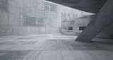 Fototapeta Do przedpokoju - Abstract white and concrete parametric interior  with window. 3D illustration and rendering.