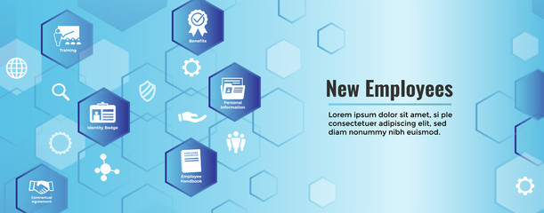 Wall Mural - New Employee Hiring Process icon set  w handbook, checklist, etc