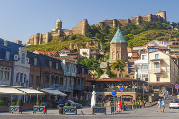 Tbilisi, Georgia - July 2, 2018: View on traditional houses in Tbilisi old Town, Georgia