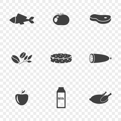 Wall Mural - Set of food icons. Vector on a transparent background