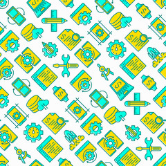 Wall Mural - app development seamless pattern with thin line icons: writing code, multitasking, smart watch app, 