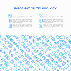 Wall Mural - information technology concept with thin line icons: social network, system backup, search, lan netw