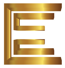 Golden Letter E on white background