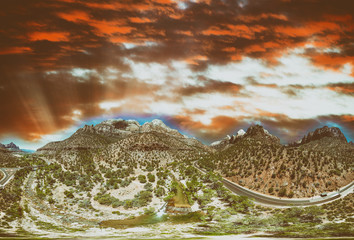 Poster - Zion National Park panoramic aerial view at sunset, Utah