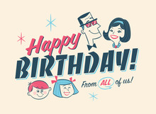 Vintage Style Birthday Card - Happy Birthday From All Of Us! 