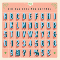 Vector Vintage Style Alphabet with offset effect, useful for retro packaging design, posters, greeting cards, brochures, flyers and much more.