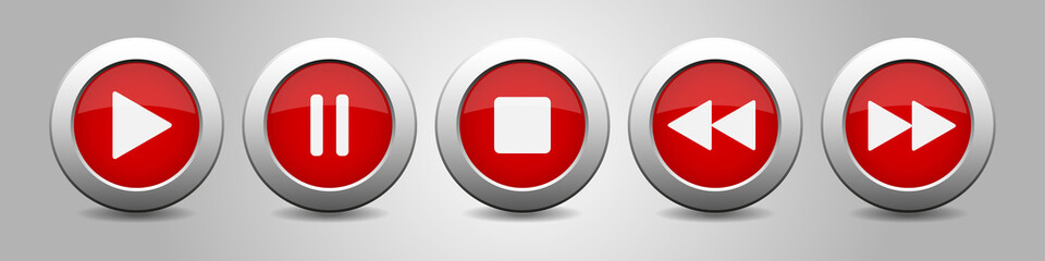 red metallic music control buttons set
