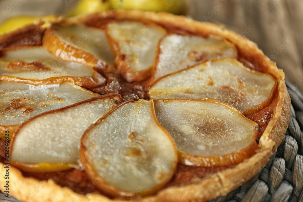 Delicious pear tart, closeup