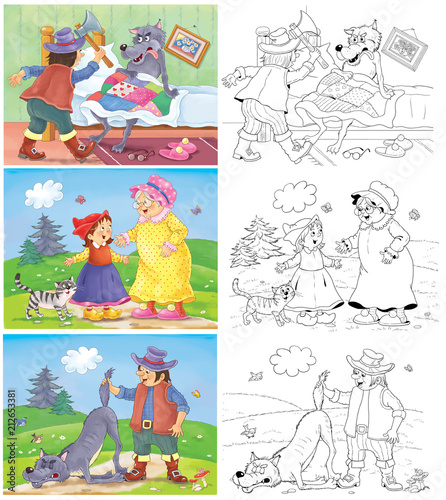 Little Red Riding Hood And Others Fairy Tale Coloring Book Coloring Page Cute And Funny Cartoon Characters Wall Mural Hasmik Little Red Riding Hood And Others Fairy Tale Coloring Book Coloring Page Cute And Funny Cartoon Characters Wall Mural Hasmik