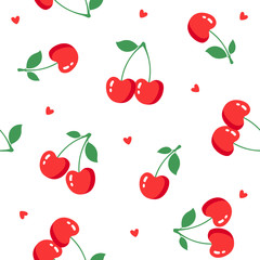 Wall Mural - seamless pattern with cherries on white background. vector illustration