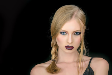 makeup look and skincare of sensual girl. hairdresser and beauty salon. girl with pigtail blond hair