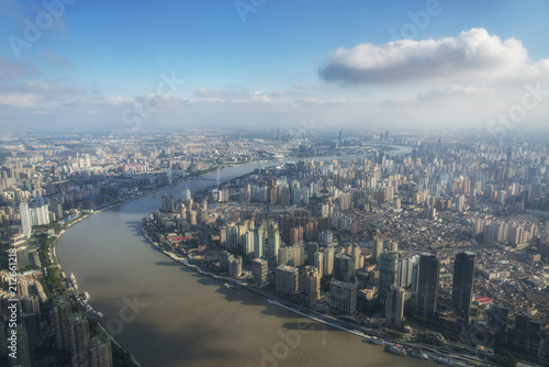 Zdjęcie XXL Panoramiczny widok Szanghaj miasto i Huangpu rzeka, Szanghaj Chiny