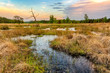 Wetlands and moorland on the national park Groote Zand near Hooghalen Drenthe during sunset