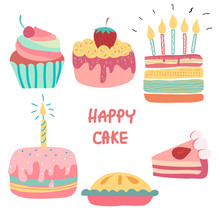 Doodle Hand Drawn Rainbow Cute Birthday Cake
