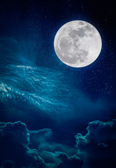 landscape of night sky and bright full moon with many stars.