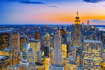 Night view of Manhattan from the skyscraper's observation deck. New York.