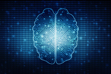 2d illustration Concept of thinking, background with brain, Abstract Artificial intelligence. Technology web background
