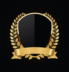 gold and black shield with gold laurels