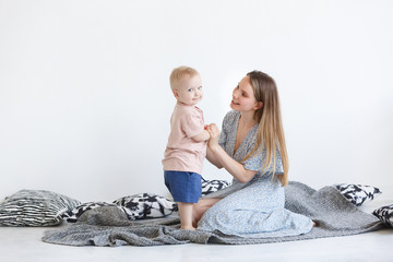 Family is resting in cozy home interior