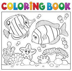 Canvas Print - Coloring book sea life theme 4