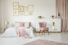 Pink Spacious Bedroom Interior
