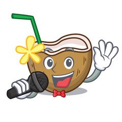 Poster - Singing cocktail coconut mascot cartoon