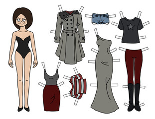 Wall Mural - The brunette paper doll with cutout clothes