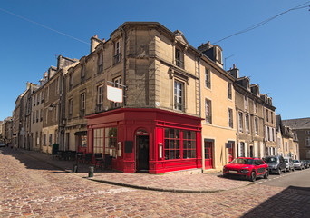 Canvas Print - A typical street corner in the medieval city of Bayeux, Calvados department of Normandy, France