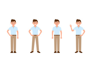 Young boy cartoon character. Vector illustration of casual look man in different poses