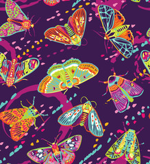 Wall Mural - Cute butterflies seamless pattern. Colorful vector surface design