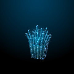 Leinwandbilder - Abstract image of a French fries in the form of a starry sky or space, consisting of points, lines, and shapes in the form of planets, stars and the universe. Fast food vector wireframe