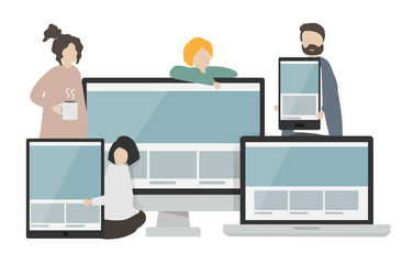 Wall Mural - illustration of characters and web templates