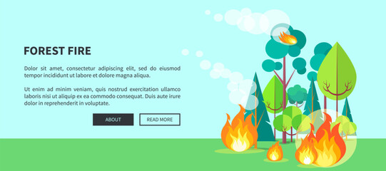 Forest Fire Web Poster with Inscription. Vector