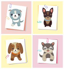 Sticker - Puppies and Dogs Poster Set Vector Illustration