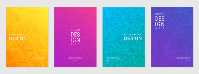 Vector set of cover design template with minimal geometric patterns, modern different color gradient.