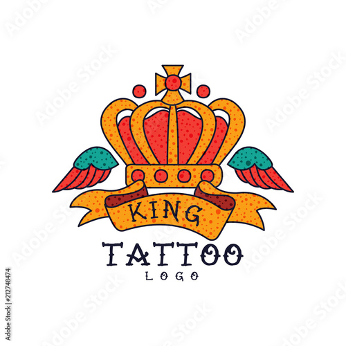 Crown Wings Ribbon And Word King Classic American Old School Tattoo Logo Design Vector Illustration On A White Background Buy This Stock Vector And Explore Similar Vectors At Adobe Stock