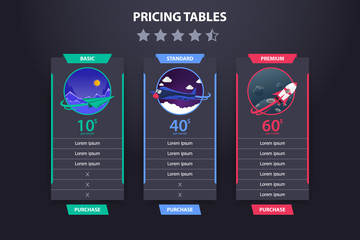 Wall Mural - Pricing Table 3 Different Plane Vector Template Dark Concept Design
