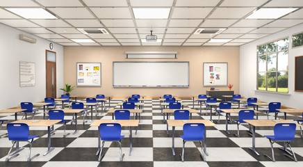 Classroom interior. 3D illustration.