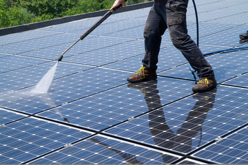 Wall Mural - washing and cleaning photovoltaic panels