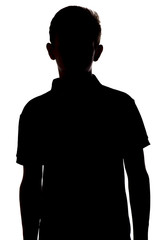 silhouette of an unrecognizable young man, teenager on a white isolated background