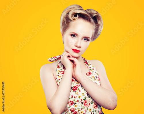 Elegant Stylish Woman Fashion Model With Retro Pin Up Hairdo And