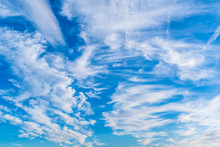 Blue Sky With White Wispy Cloud Natural Cloudscape Background